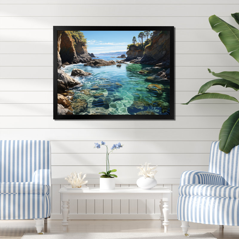 Bahiya Beach Rocky Retreat I, H 16 po x l 32 po x P 1 po, Cadre photo noir