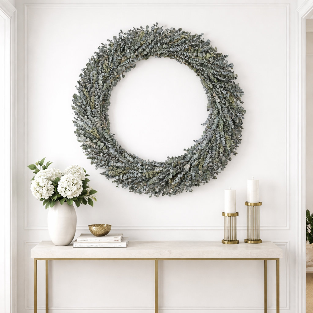 Handcrafted Eucalyptus Wreath, 50" W x 50" H x  5" D