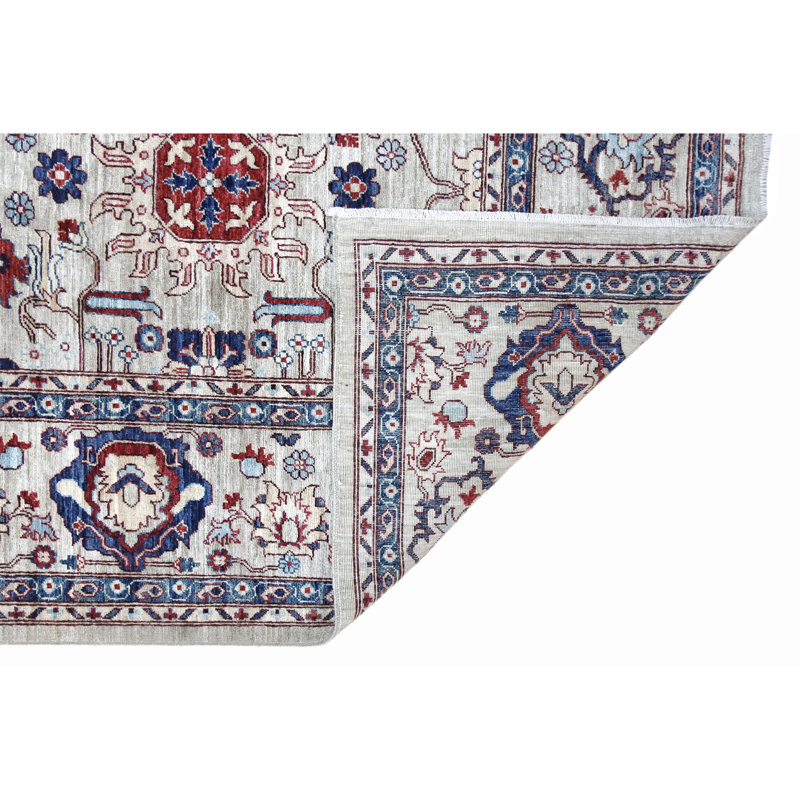 Hand Knotted Wool Area Rug in Silver