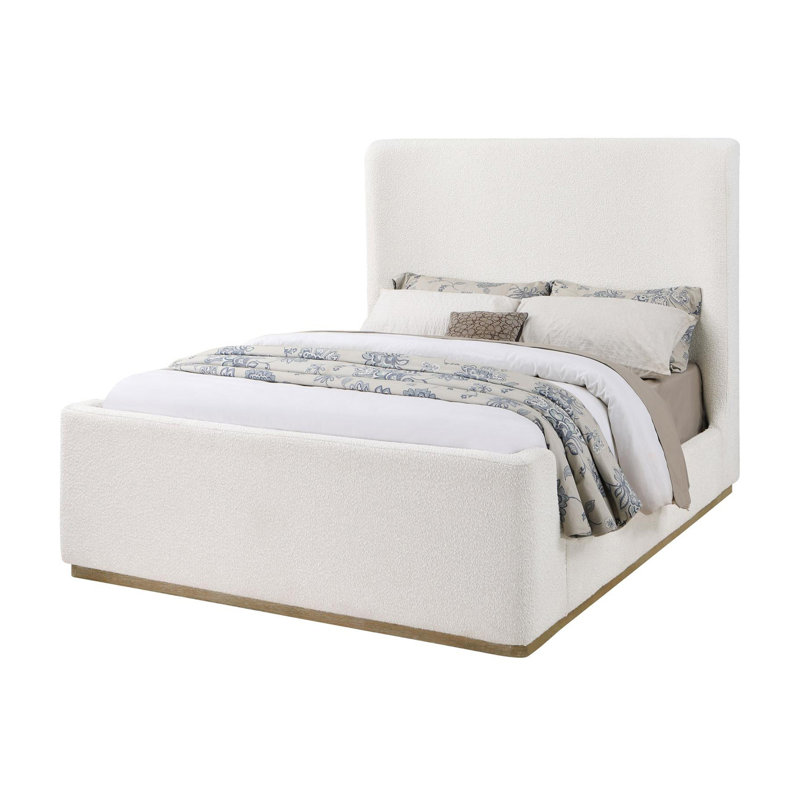 Frihart Cream Upholstered Wingback Platform Sleigh Bed, King