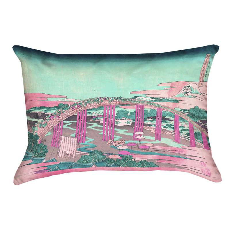 Coussin lombaire imperméable Katsushika Hokusai, Rose / Sarcelle