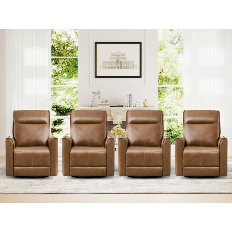 Fauteuil inclinable électrique pivotant de 31,5 po de largeur en cuir véritable de luxe classique avec port de charge USB (ensemble de 4)