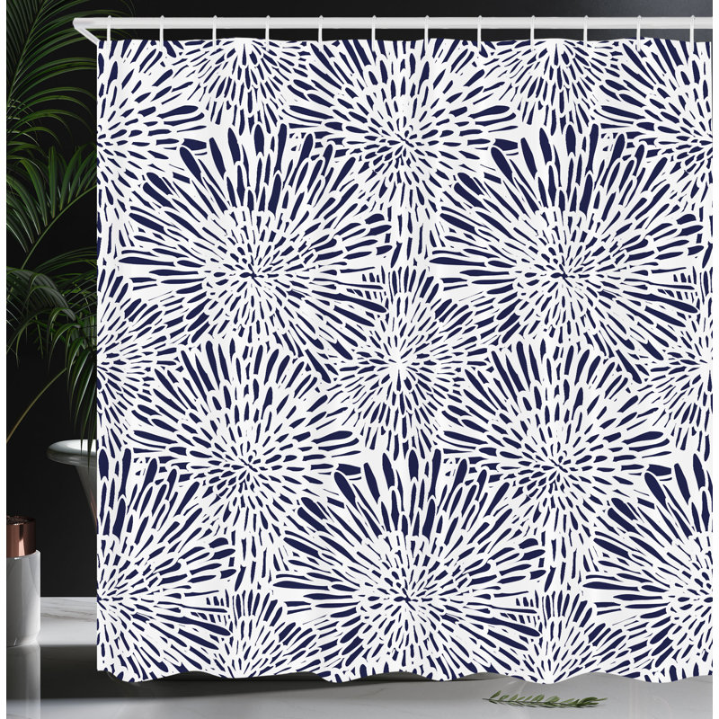 Ensemble de rideau de douche + crochets, Bleu marine foncé, H 70 po x l 69 po