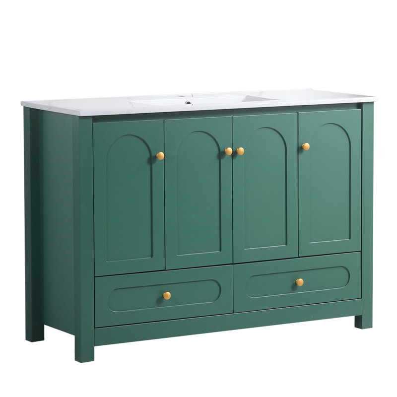 48" Green Freestanding Bathroom Vanity with Ceramic Top, Green