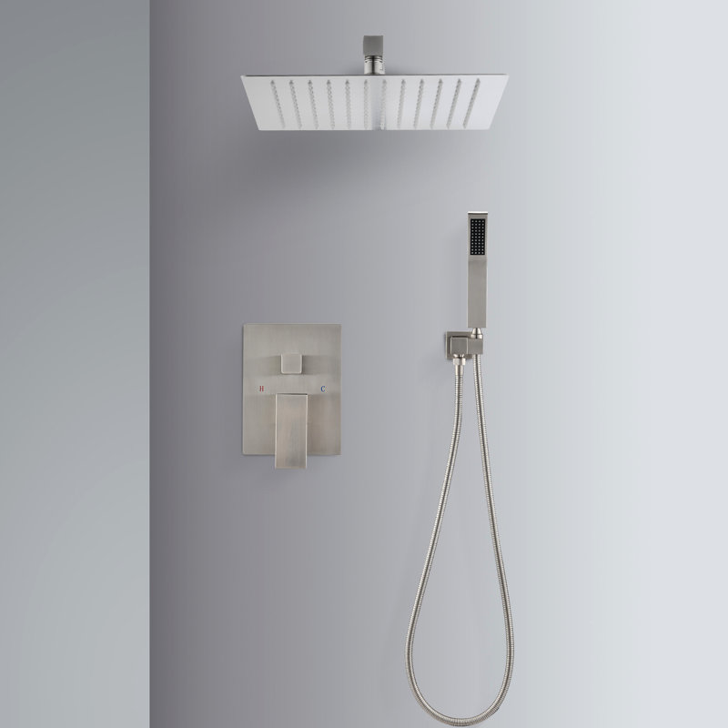 Système de fixation murale de pomme de douche en nickel brossé de 12 po - Duplication naturelle des pluies, fente autonettoyante avec fente de dégagement, compatible avec un tuyau standard américain fixé à la pluie en imitation, sortie, conformité