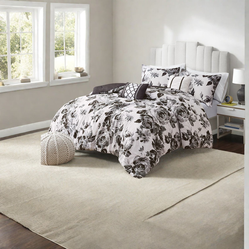 Ensemble de literie à motif floral élégant, polyester doux, décoration intérieure moderne