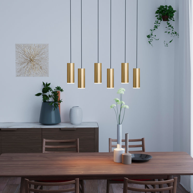 Luminaire suspendu cylindre grappe 6 lumières Bludovice, Laiton