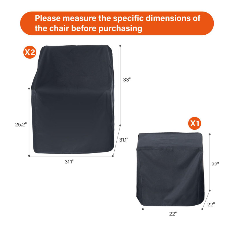 Large Black Waterproof Patio Furniture Covers for 3-Piece Bistro Set
