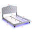 Grand lit tapissier capitonné en velours gris - Lumières à DEL à base de lattes en bois robuste de style incurvé Assemblage facile Aucun sommier tapissier requis avec capitonnage et support en tissu gris inclus-1394955170