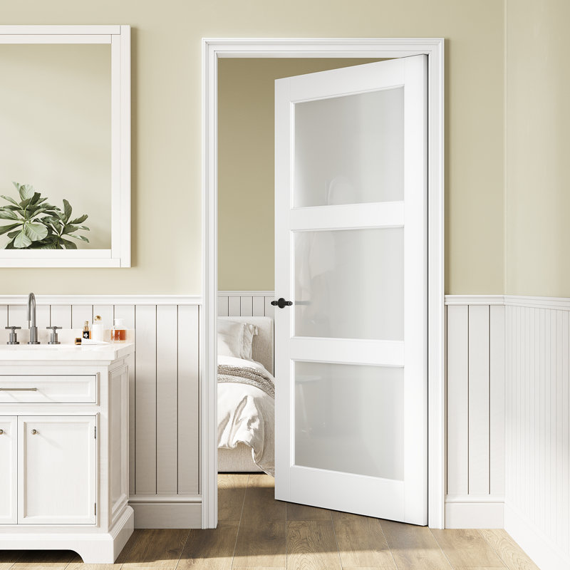 Frosted Glass 3-Lite Slab Solid Manufactured Wood Core Standard Door, 24" x 80"