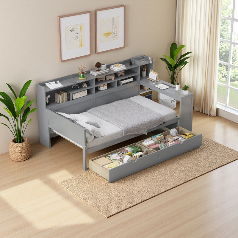 Wooden Daybed With Storage Shelves, Twin