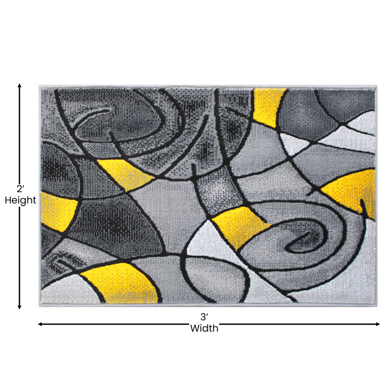 Sioar Yellow and Gray Modern Abstract Pattern Area Rug, Rectangle 2' x 3'