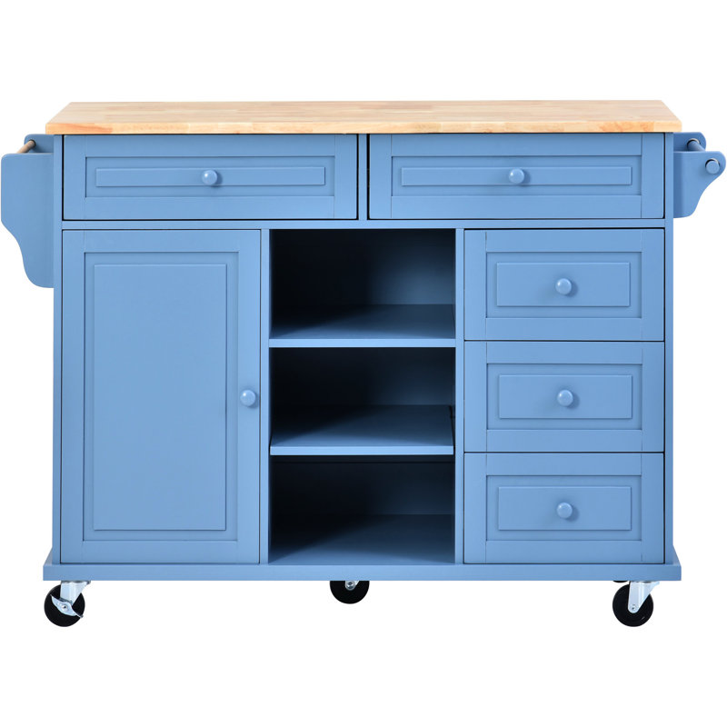 Îlot de cuisine avec chariot de construction, capacité de poids de 124,3 livres, Bleu