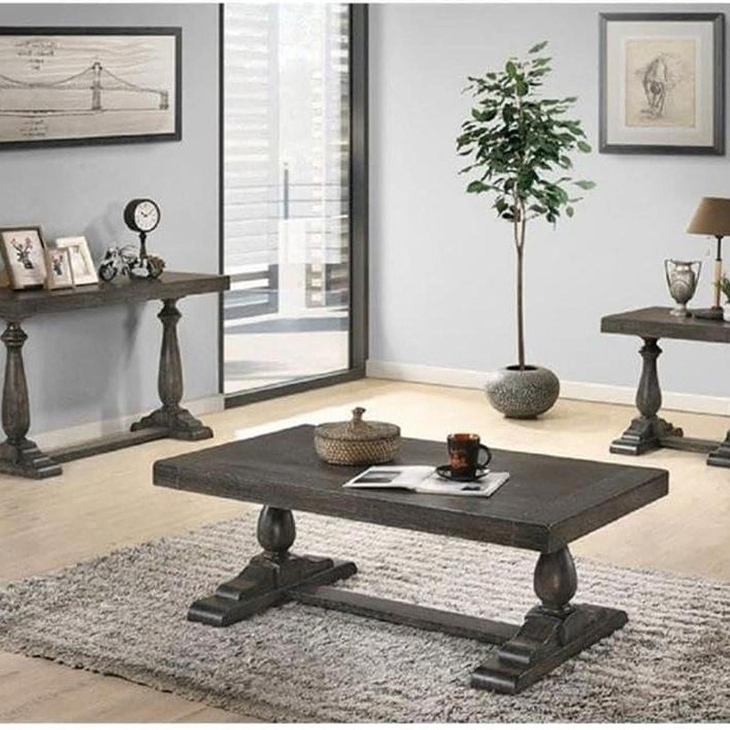 Table de bout transitionnelle en bois gris tourterelle, canapé de salon en bois massif, Gris, H 24 po x L 27 po x l 23 po