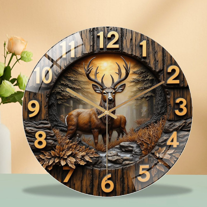Horloge murale de cerf avec horloge murale rustique 12 po