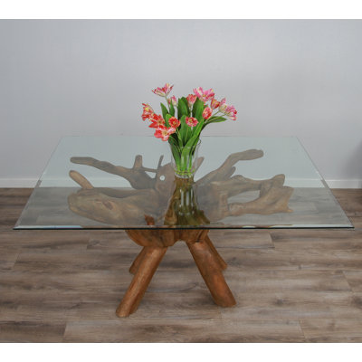 Hysley Glass Top Solid Wood Base Dining Table
