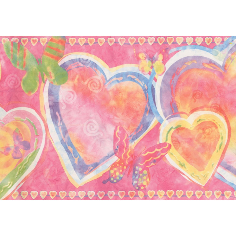 Canchola Heart 15' L x 9" W Wallpaper Border, Pink