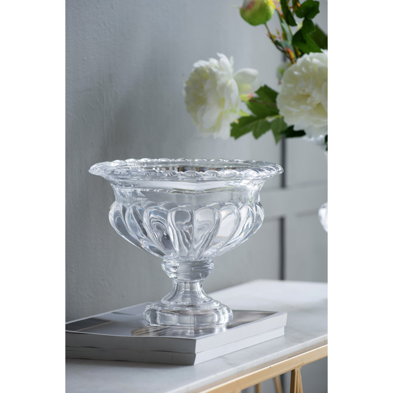 Bol à piédestal en verre transparent 8 po x 6 po, vase décoratif d'inspiration rétro pour manteau de cheminée, table, fleurs, fruits ou pièce maîtresse