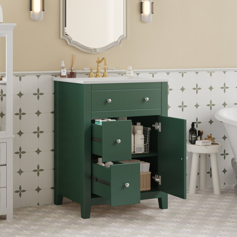 Meuble-lavabo 24 po avec tiroirs en céramique, Vert