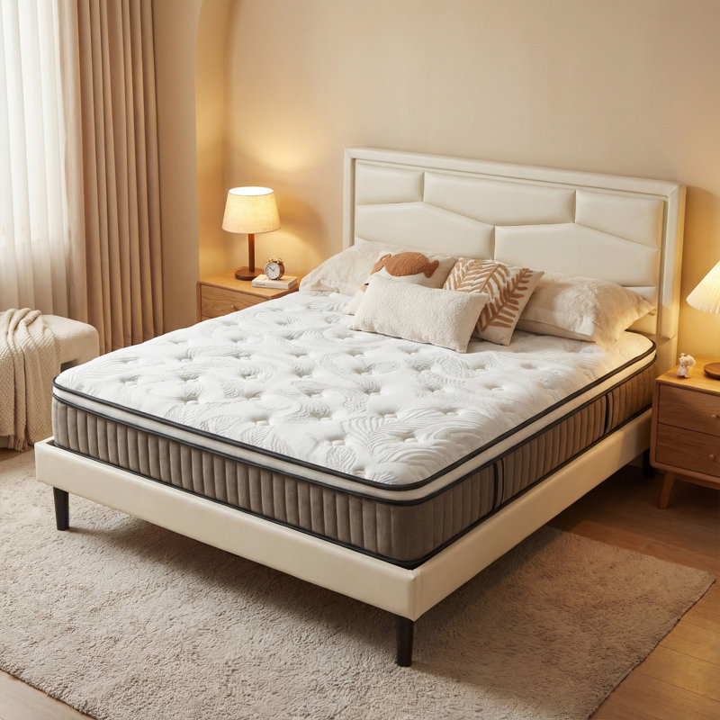 12'' Medium Plush Hybrid Mattress With Leaf Pattern Top – Gel Memory Foam & Pocket Coils, Twin