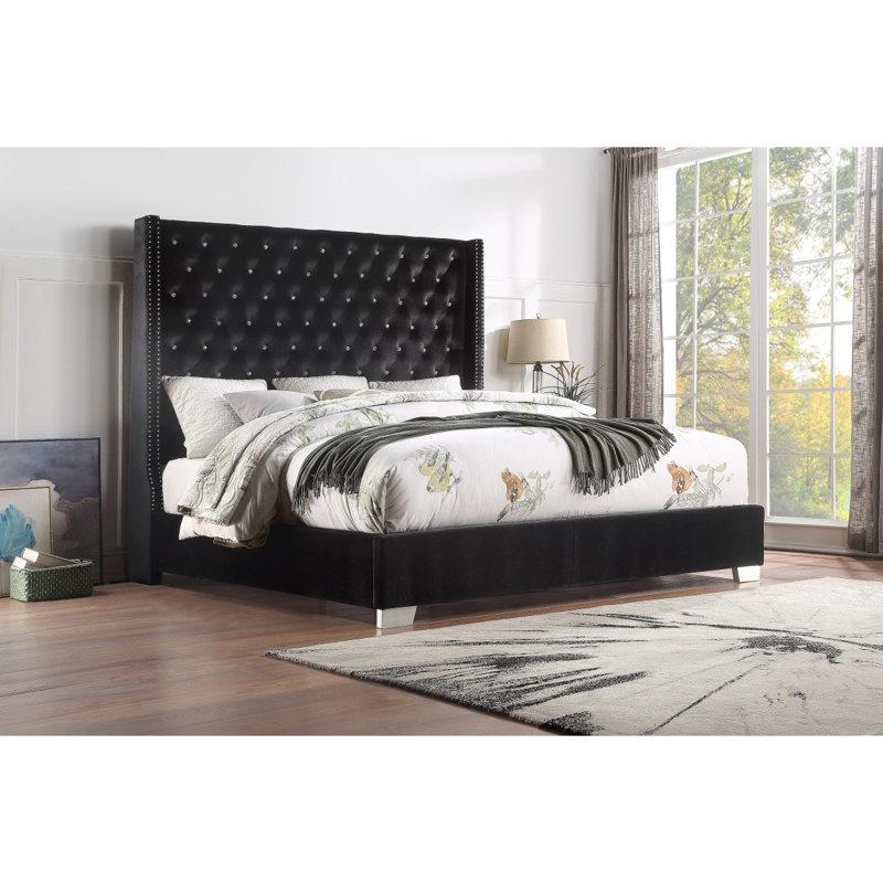 Harley-Rose Upholstered Platform Bed, Queen, Black