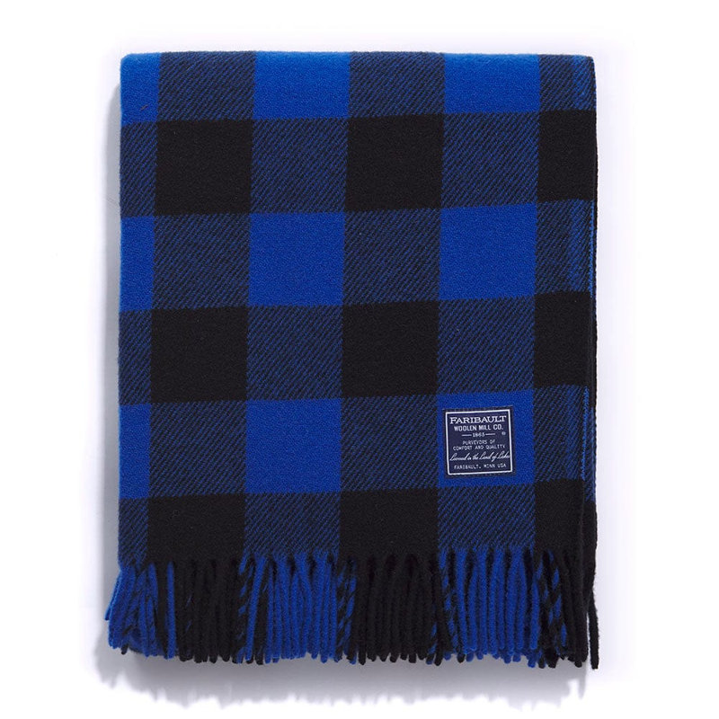 Buffalo Check Wool Throw Blanket, Blue