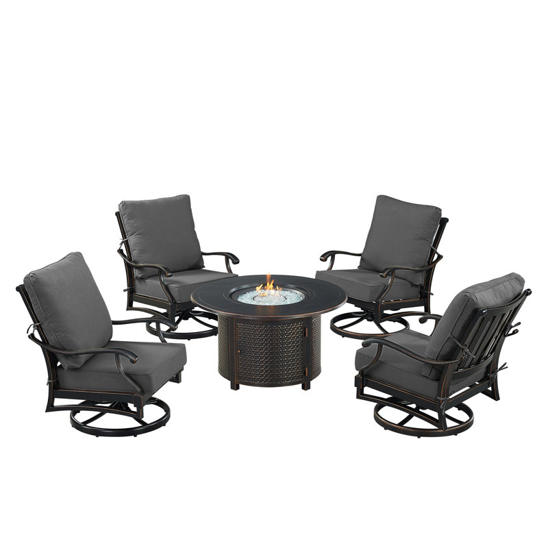 Ensemble de conversation d'extérieur pour 4 personnes avec coussins Javyon, Noir