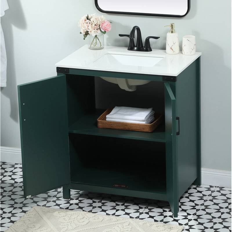 Slayton 30'' Single Bathroom Vanity with Engineered Marble Top, Green