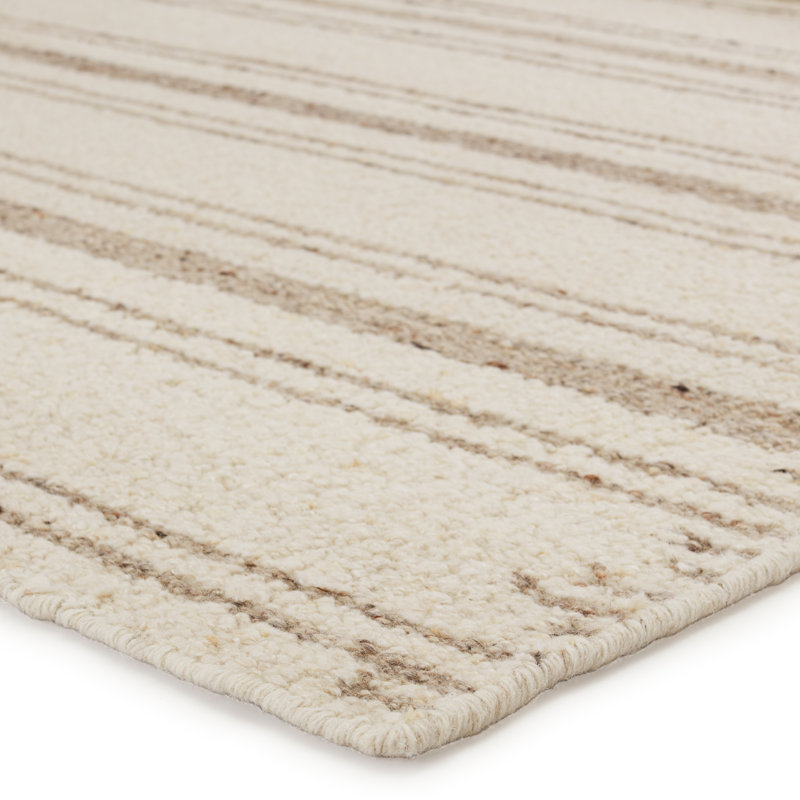 Tapis crème rayé en laine tissé à la main Merci, Rectangle 9 pi x 12 pi