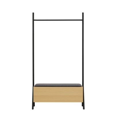 Paloma Modern Open Hanging Closet with Storage Upholstered in Linen Weave in Light Oak