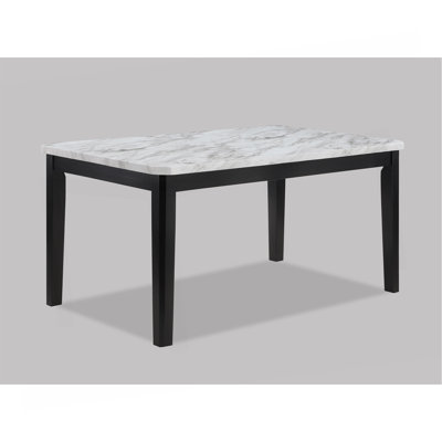 1pc Transitional Dining Rectangular Table Faux White Marble Table Top Black Base Wooden Stone Dining Room Furniture