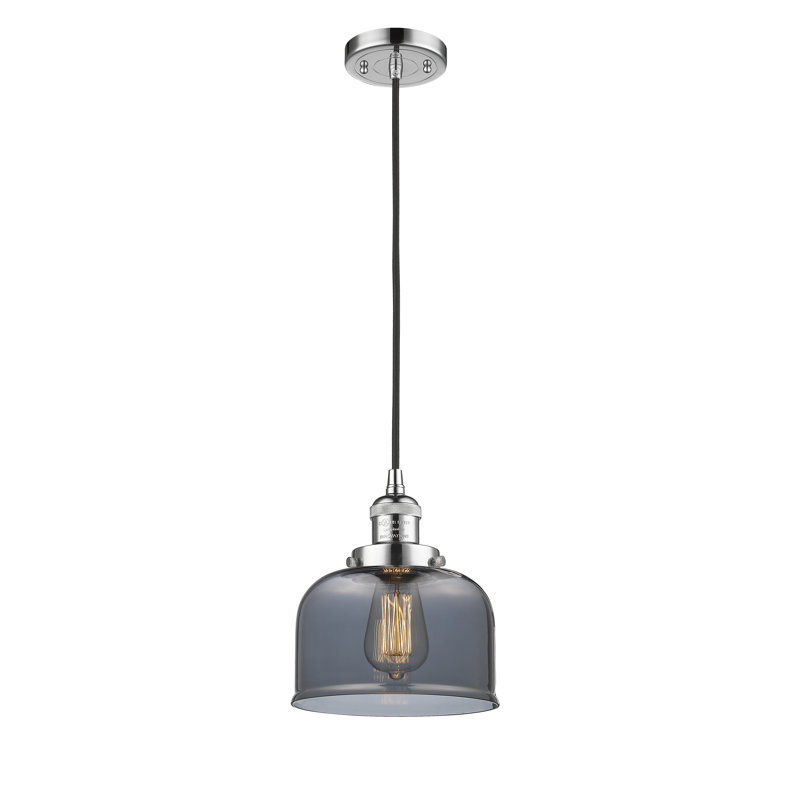 Luminaire suspendu pour îlot de cuisine 1 lumière Cedeno, Ampoule DEL 6 watts Vinage, Plaqué couleur fumée, Chrome poli