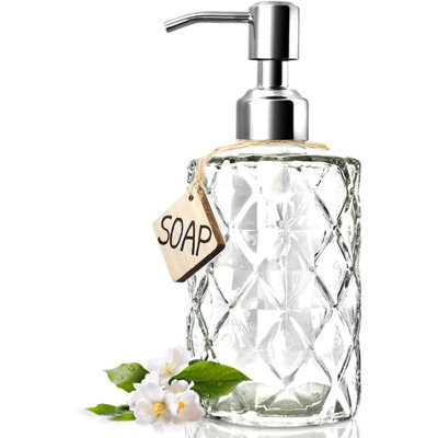 Distributeur de savon en verre Diamond Design avec pompe, distributeur de savon à main rechargeable pour la cuisine, distributeur de savon pour la salle de bain, savon à main, savon à vaisselle, lotion.