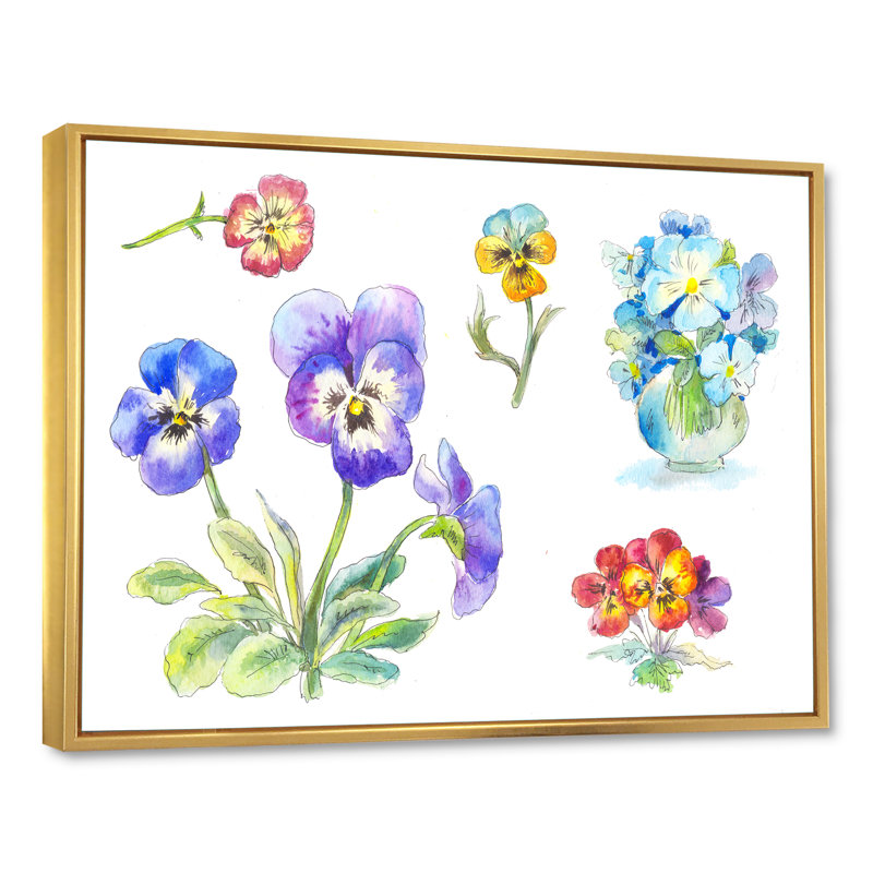 Reproduction de cadre photo sur toile, "Purple Blooming Pansy Flowers", H 12 po x l 20 po x P 1 po, Cadre flottant doré