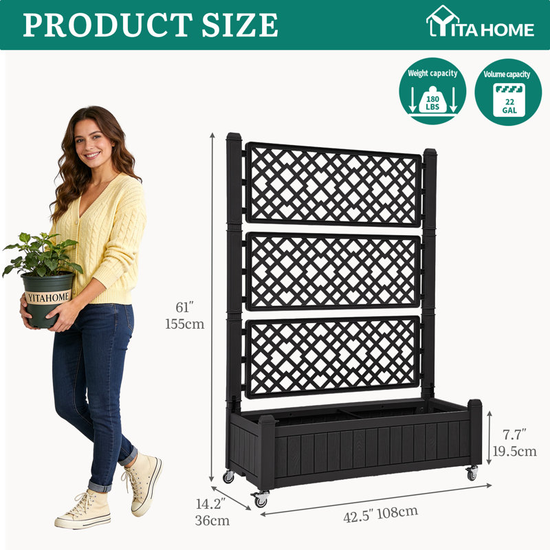 Planter Box With Trellis, Black