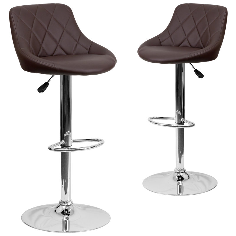 Tabouret de bar à hauteur réglable en vinyle avec siège baquet et dossier à motif de losange Occoquan, Brun