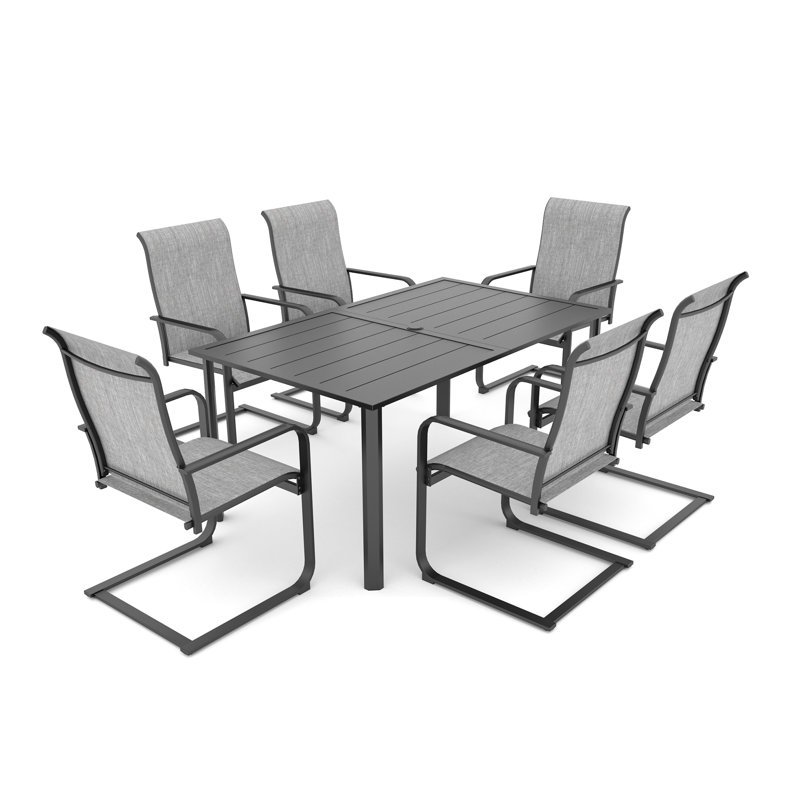 Ensemble de salle à manger pour 6 personnes avec fauteuils à ressorts en C, Gris