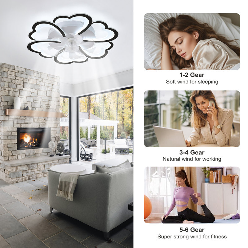 26.77" 6 - Speed Reversible Dimmable LED Ceiling Fan With Remote Control And APP