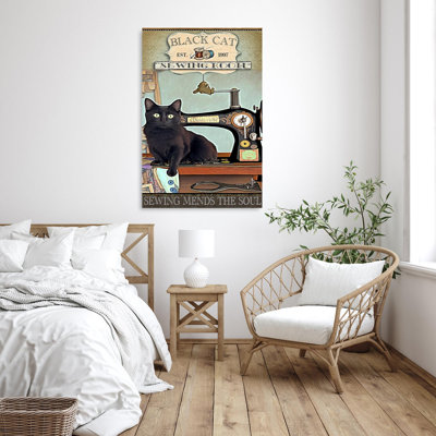 «Black Cat Sewing Room» - 1 pièce Rectangle Black Cat Sewing Room - 1 pièce Rectangle, impression sur toile tendue