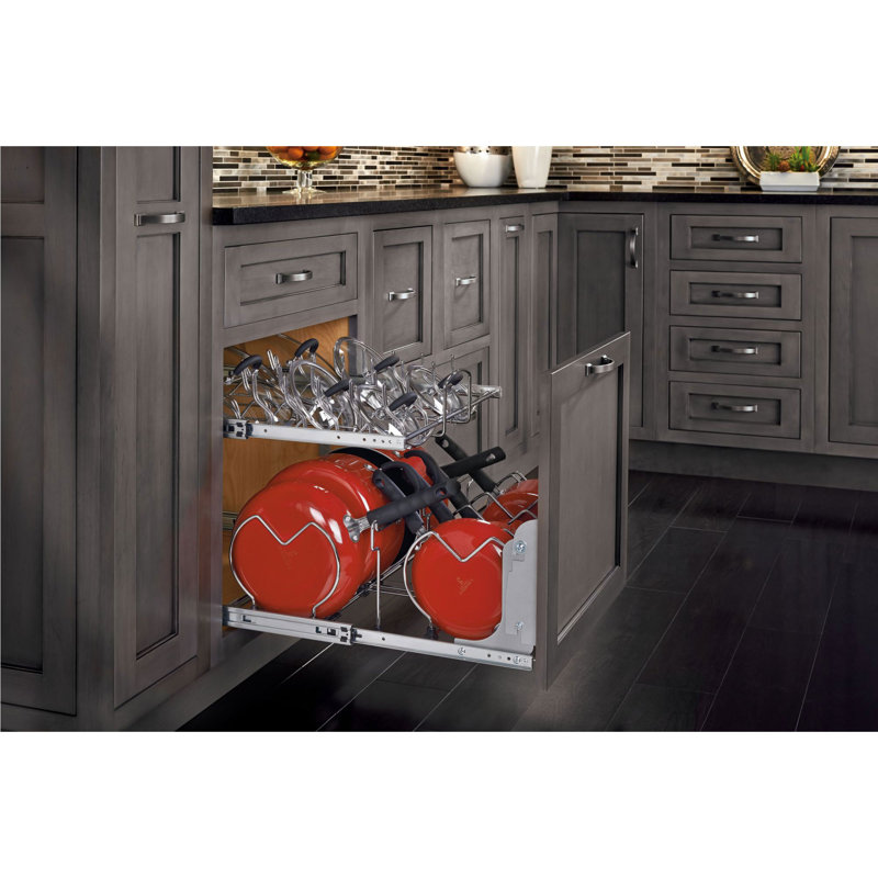Chrome Expandable 2-Tier Pullout Cabinet Organizer for Pots and Pans
