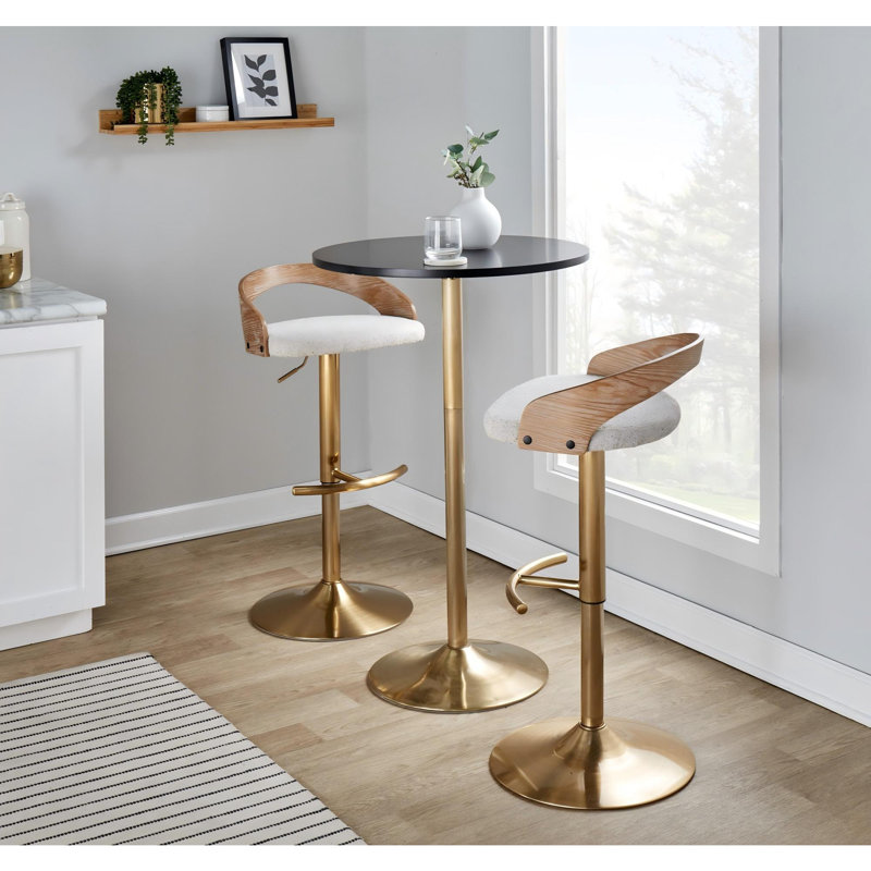 Tabouret de bar réglable, Brun / or, Grège, 1