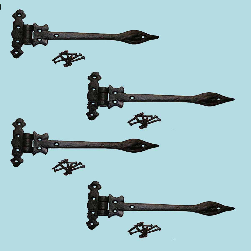Black Wrought Iron Spear Tip Strap Hinges Pack of 4