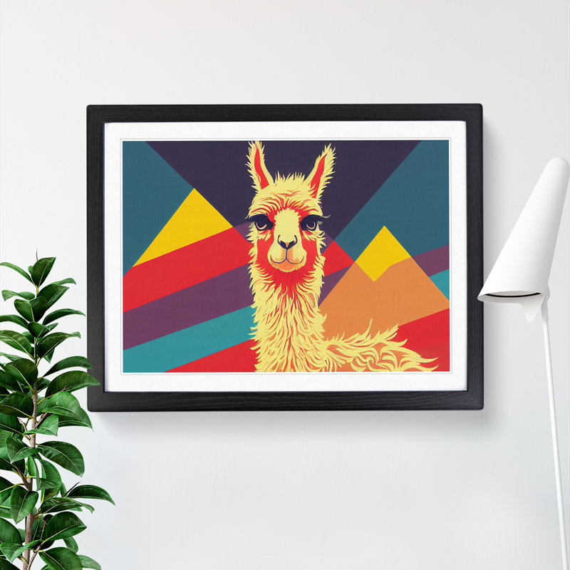 Retro Llama - Single Picture Frame Print, Black Framed, 46cm H x 64cm W x 2cm D