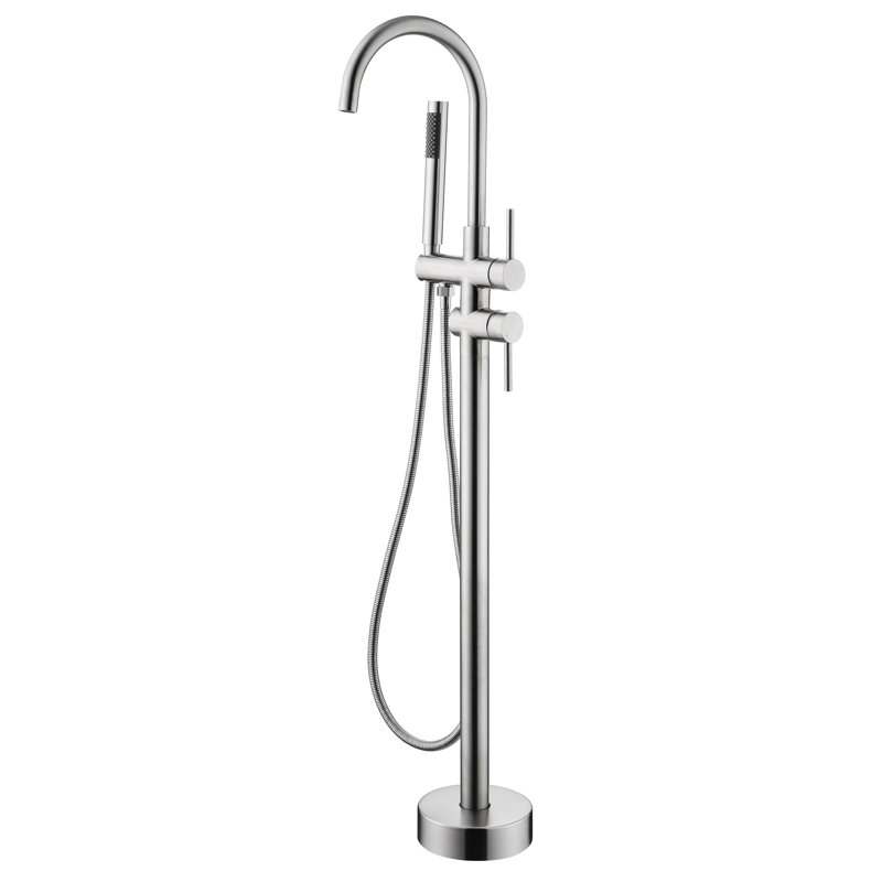 Brushed Nickel Tub Filler With Handheld Shower And Self-Cleaning Aerator Rust- Faucet Water Regulating Mechanism