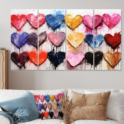 Pink And Blue Heart Pop Art II - Pop Art 4 Piece Wall Art Canvas