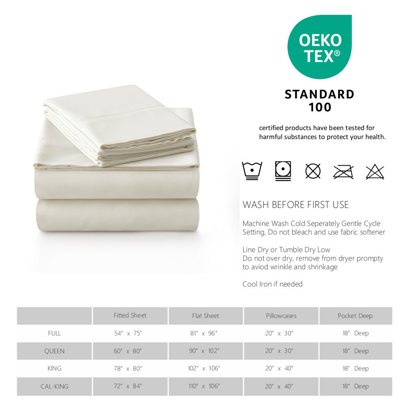 White Pearl Full Bamboo Cotton Sateen Sheet Set