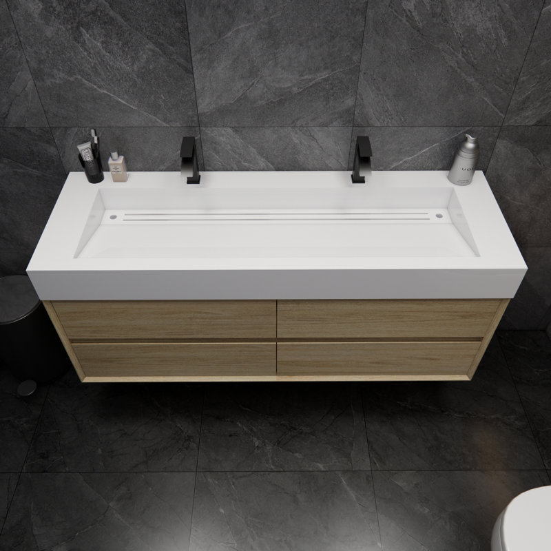 Albizu 59" Wall-Mounted Double Bathroom Vanity, Coffee