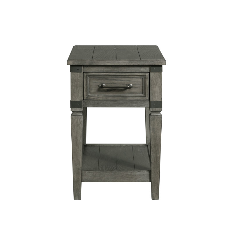 Harpersfield Foundry 16" Wide Chairside Table with Drawer and Shelf, Brushed Pewter