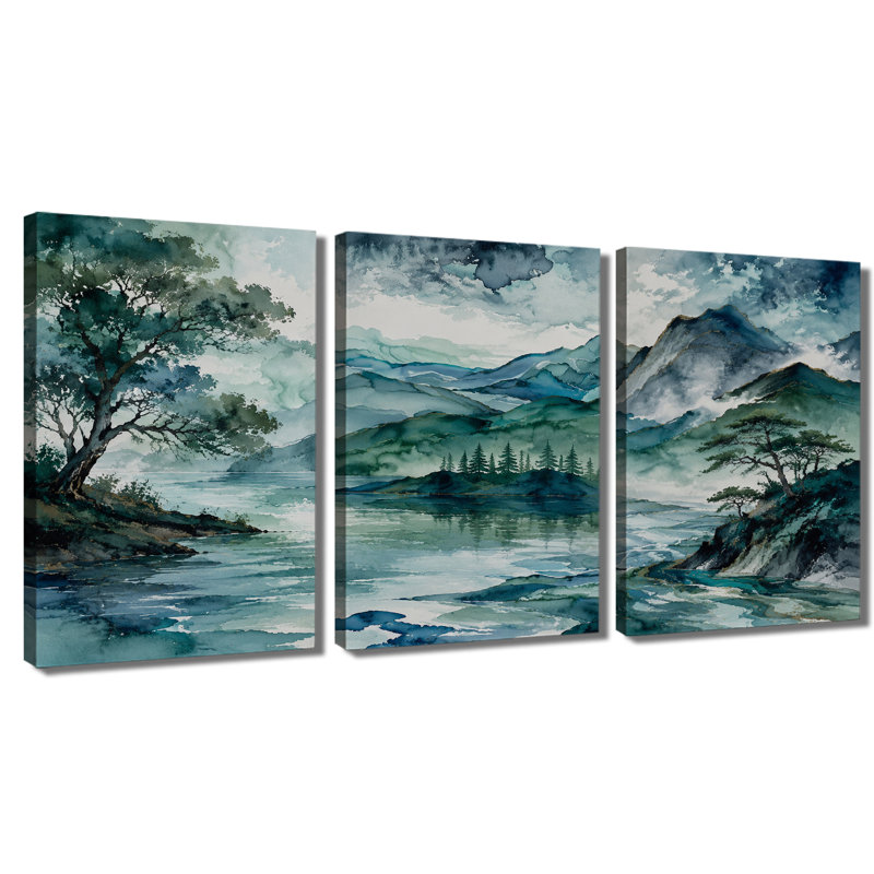 3 panneaux d'art mural Blue Mountain Lake, 16 * 24 pouces * 3