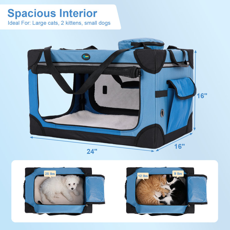 Cage de transport pliable pour chien ou chat, 61 x 41 x 41 cm, bleu